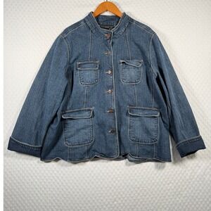 Denim Chore Jacket Womens Plus Size 22/24 Mock Neck Med Wash Blue Venezia Chic